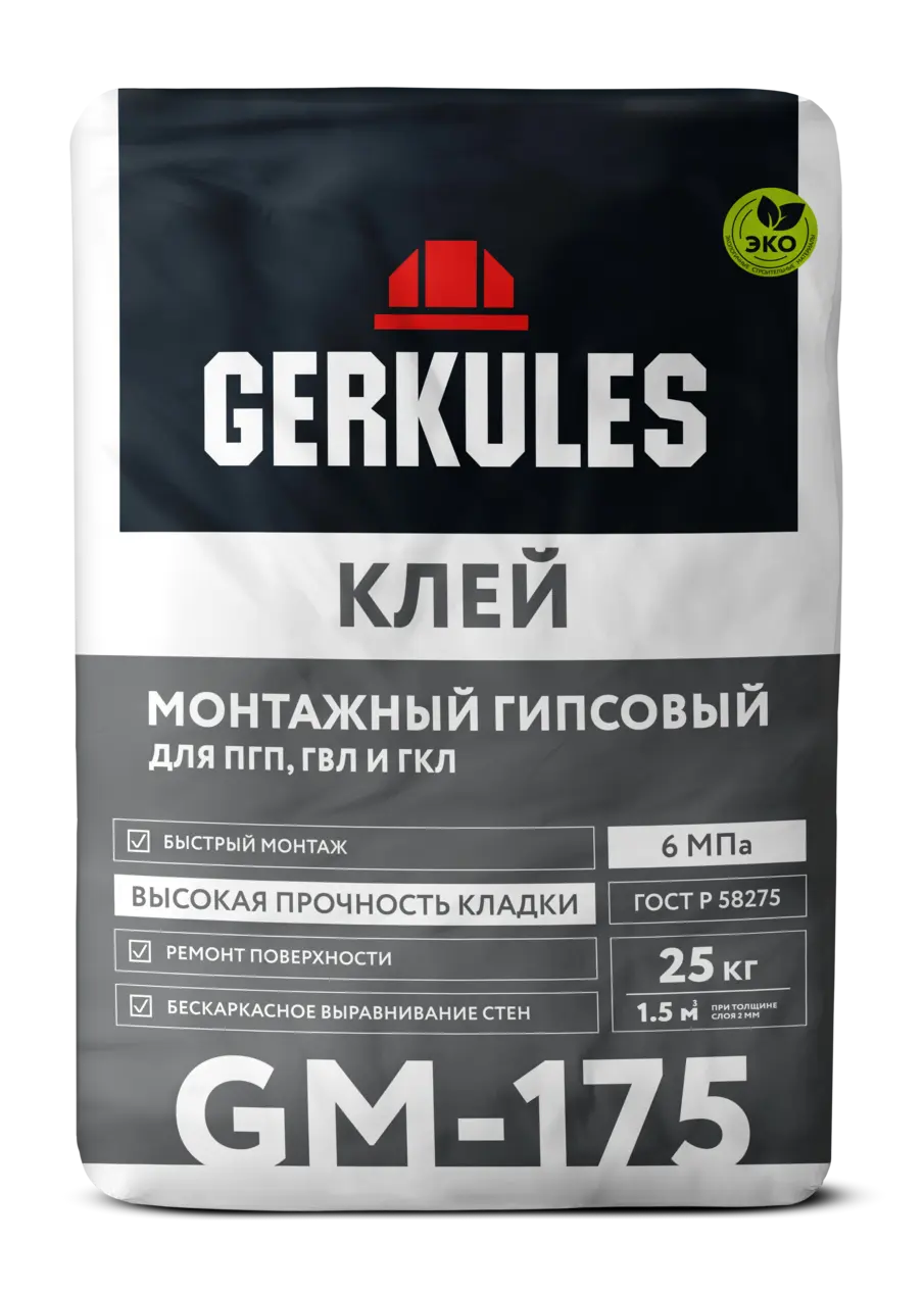 Клей монтажный гипсовый для ПГП, ГВЛ и ГКЛ, 25 кг